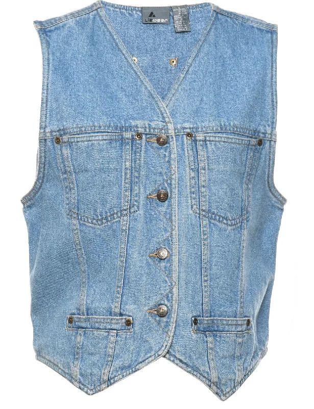 Light Wash 1990s Denim Jacket Vest - S Unique Men's Patch