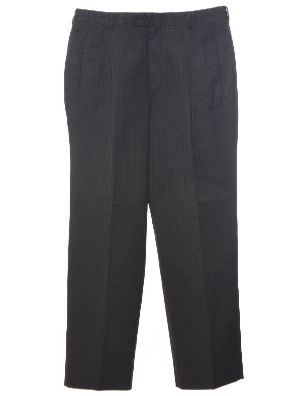 Pinstriped Dark Grey Trousers - W33 L31 Relaxed Men's Beach