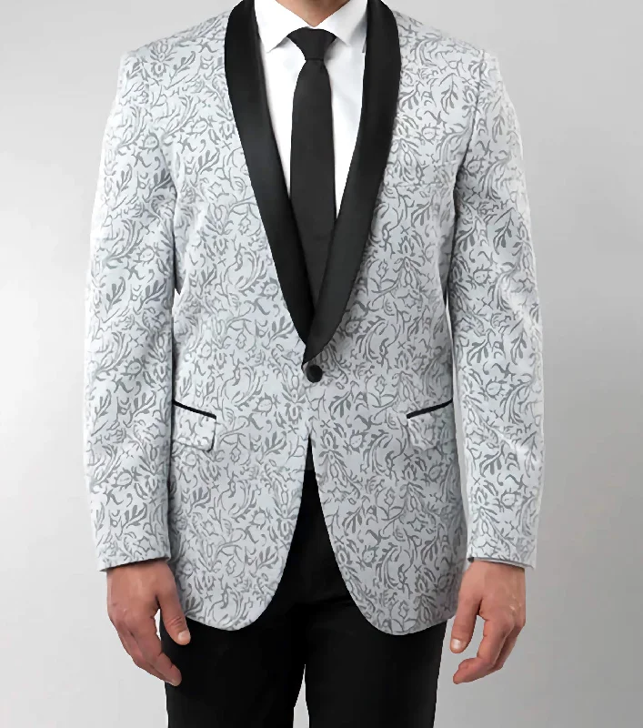 Sliver Slim Fit Floral Pattern Blazer Satin Shawl Collar Dynamic Men's High