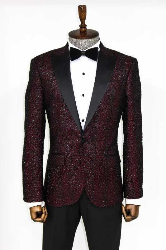 Fancy Custom Made Wine  Slim Jacket With Black Lapel Artistic Men's Avant