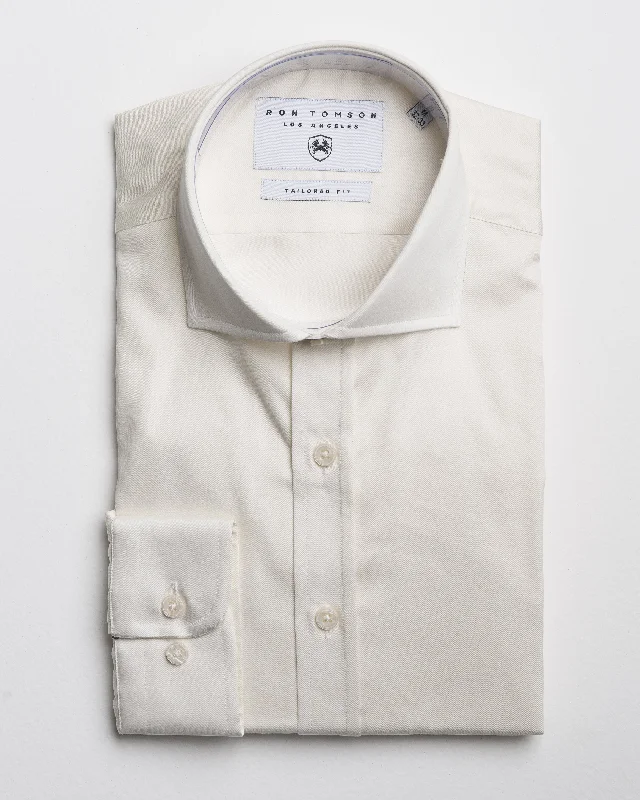 Spread Collar Dress Shirt - Beige Vacation