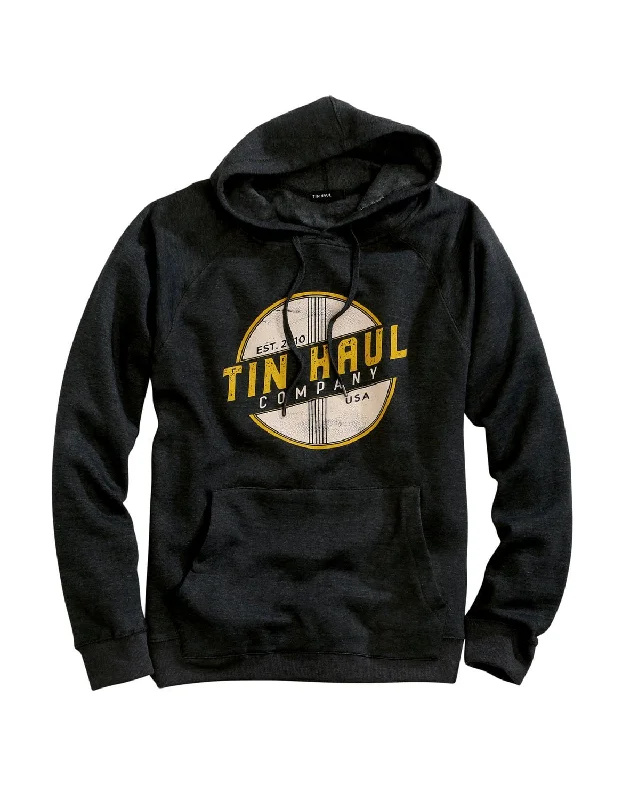 Tin Haul Mens Charcoal Grey Cotton Blend Thru It Logo Hoodie Athletic Men's Compression