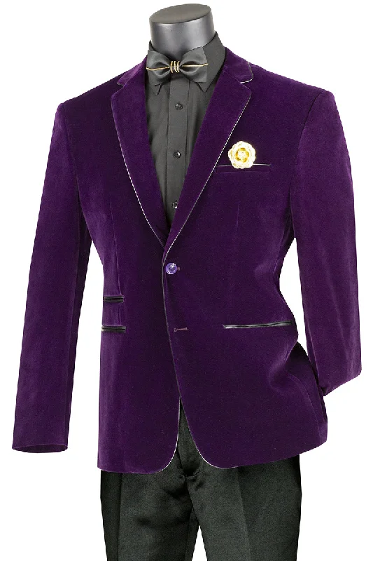 Purple velvet Slim Fit  Blazer Sporty Men's Athleisure 