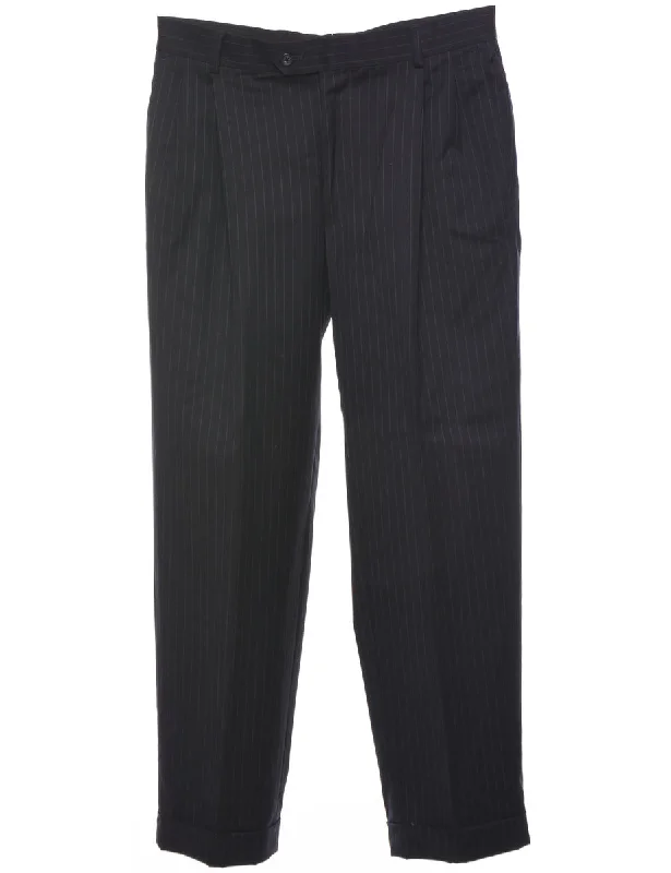 Wool Pinstriped Trousers - W34 L29 Monochromatic Office Style