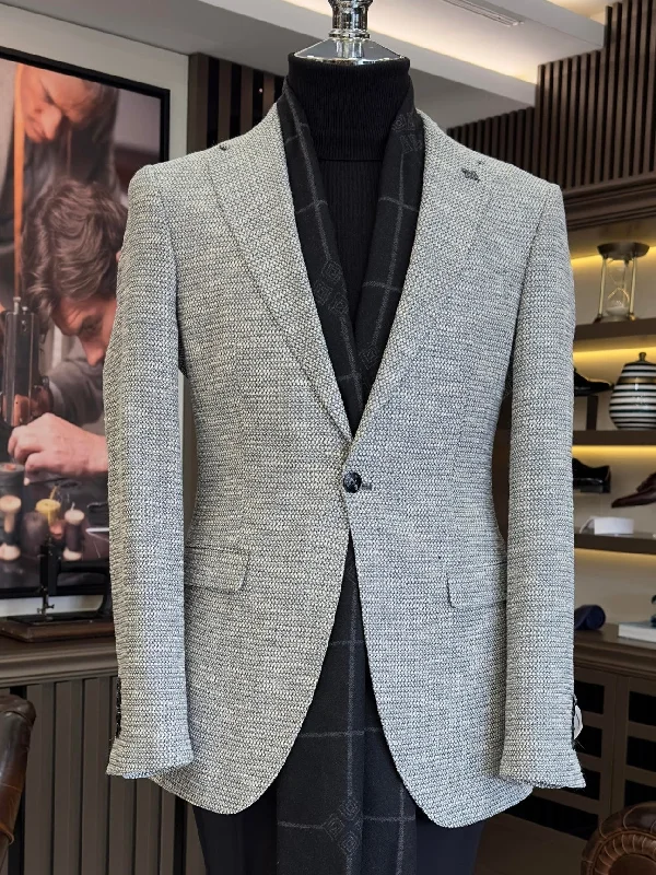 Grey Single Breasted Blazer Cclassic Men's Tweed