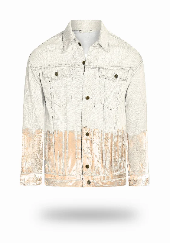 Longer Off-White Denim Jacket with Rose Gold Foil Modern Men's Geometric