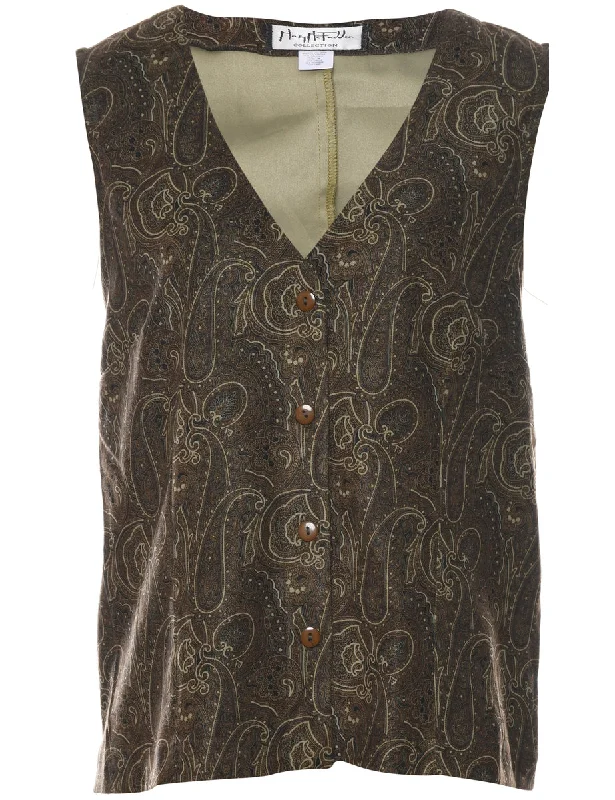 1990s Olive Green Paisley Waistcoat  - M Classic Men's Pin