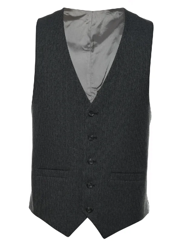 Grey Pinstriped Waistcoat - L Cool Men's Distressed