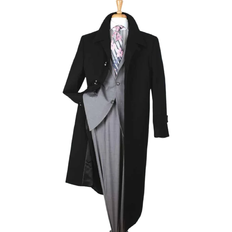 Black Diamond Wool Gabardine Duster Coat Practical Men's Multi