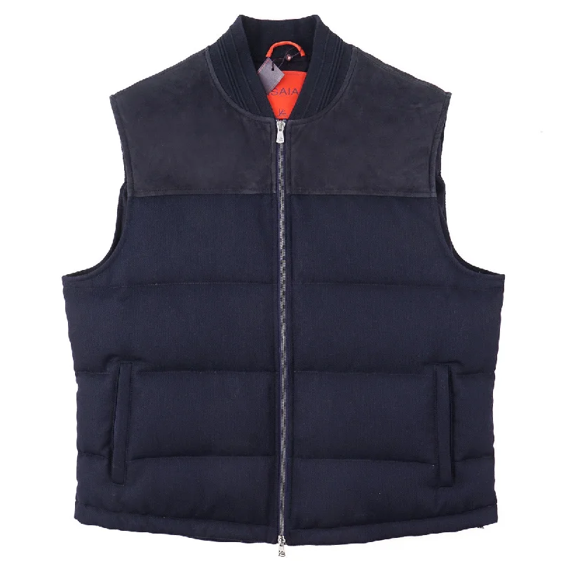 Isaia Cashmere-Lined Wool Puffer Vest Earthy Men's Sustainable 