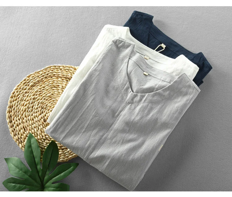 Linen Short-Sleeved Shirt Monochromatic All