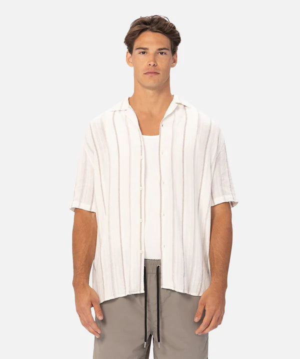 Industrie - The Bolzano Shirt - Linen - Stripe - Off White/Stone Luxurious Men's High