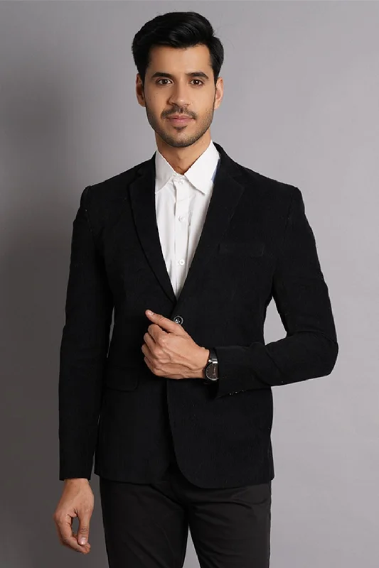 Corduroy Cotton Black Solid Blazer Relaxed Men's Australian 