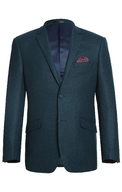 Men's Slim Fit Blazer Wool Blend Sports Jacket in Emerald Green Laid