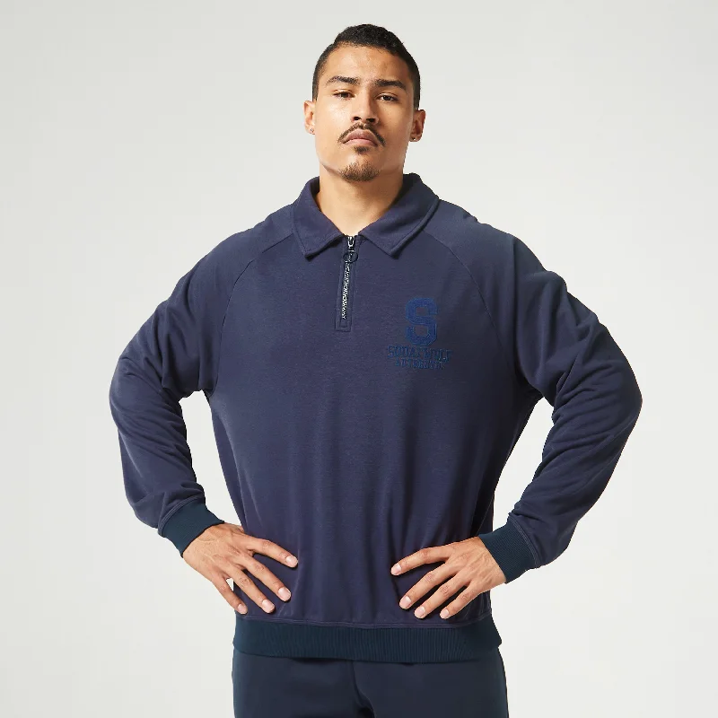 Golden Era Retro Stitch Sweat - Navy Cozy Men's Sherpa