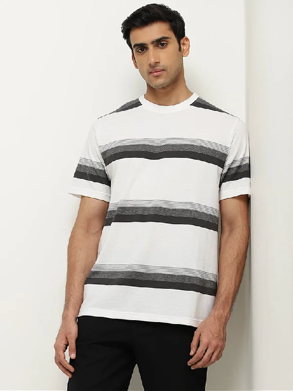 WES Lounge Grey Striped Relaxed-Fit T-Shirt Earthy Men's Hemp