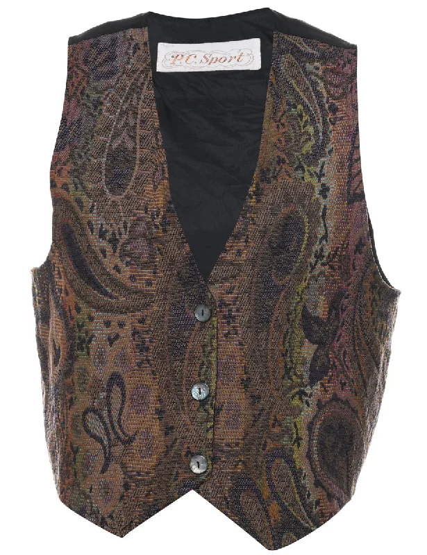 Paisley Pattern Waistcoat - L Sleek Men's Metallic