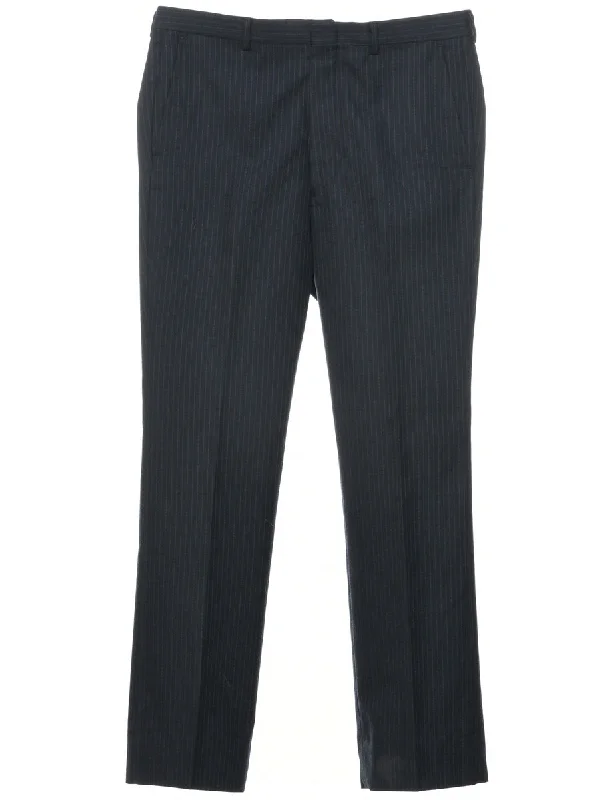 Pinstriped Navy Trousers - W32 L30 Dapper Men's Bow