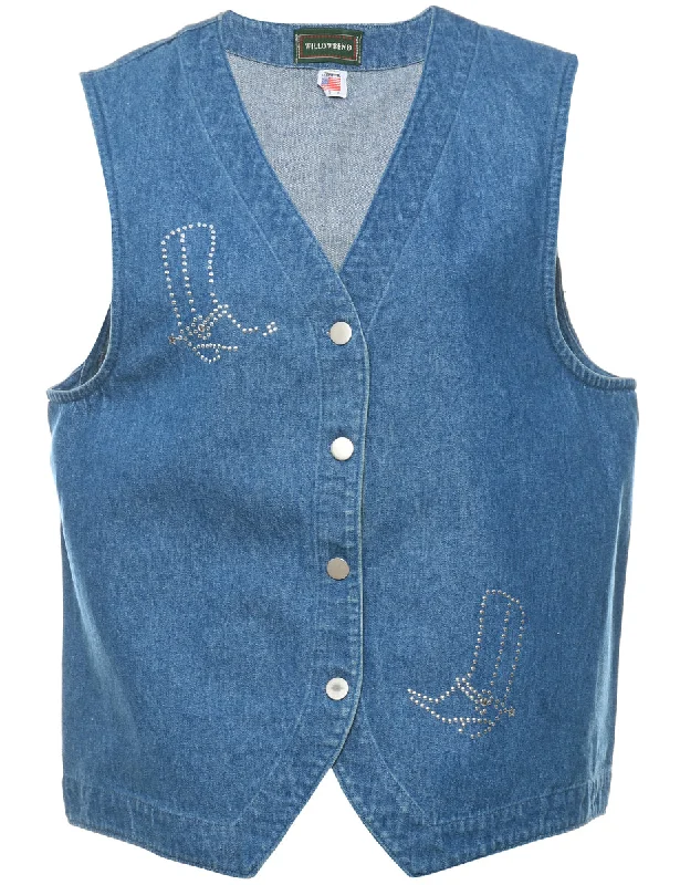 Embellished 1990s Denim Western Vest - L Elegant Men's Cashmere