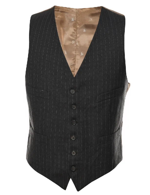 Pinstriped Black Waistcoat - M Relaxed Men's Beach