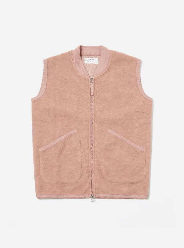 Universal Works Zip Waistcoat in Pink Wool Fleece Street