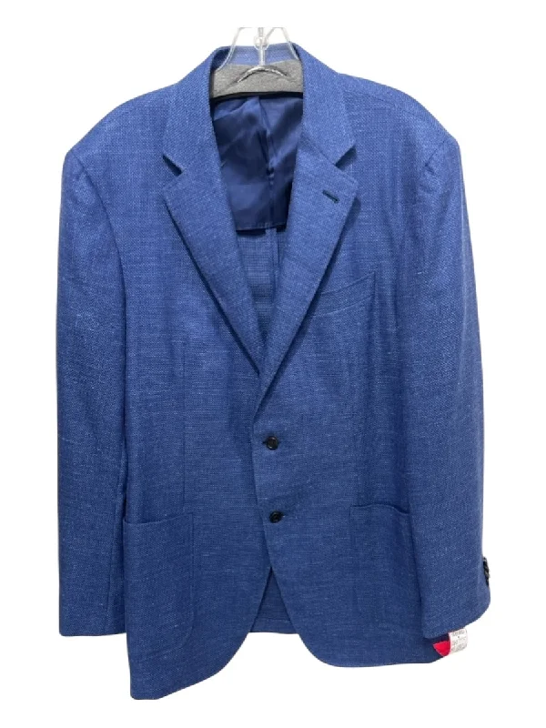 Canali Blue Wool Blend Solid Patch Pocket 2 Button Men's Blazer Earthy Men's Sustainable 