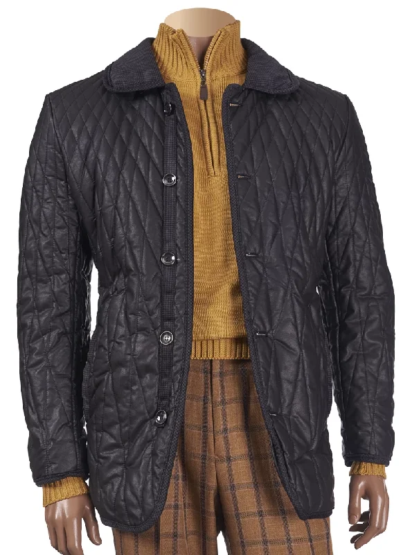 Inserch Quilted Coat with Corduroy Trim 515-01 Black Artistic Men's Avant