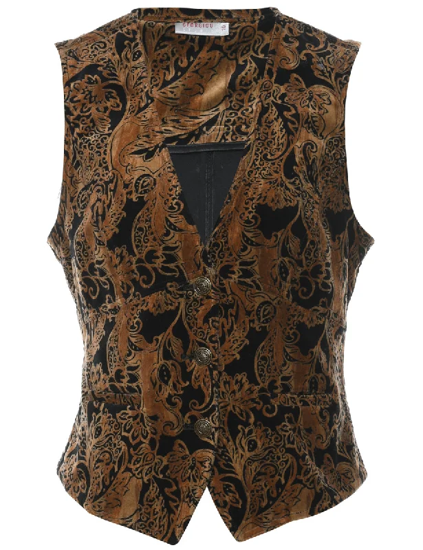 Floral Pattern Velvet Waistcoat - M Artistic Men's Avant