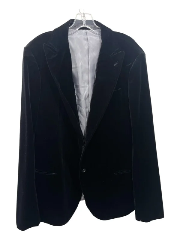 Armani Collezioni Black Velour Solid 2 Button Men's Blazer Cozy Men's Sherpa