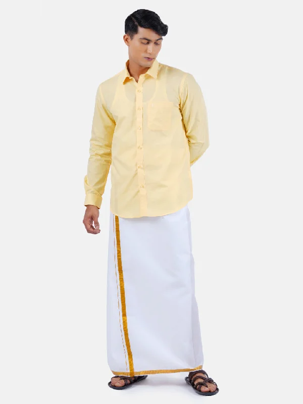 Mens Cotton Colour Full Sleeves Shirt with Jari Dhoti Plus Size Combo Dynamic Men's Glow