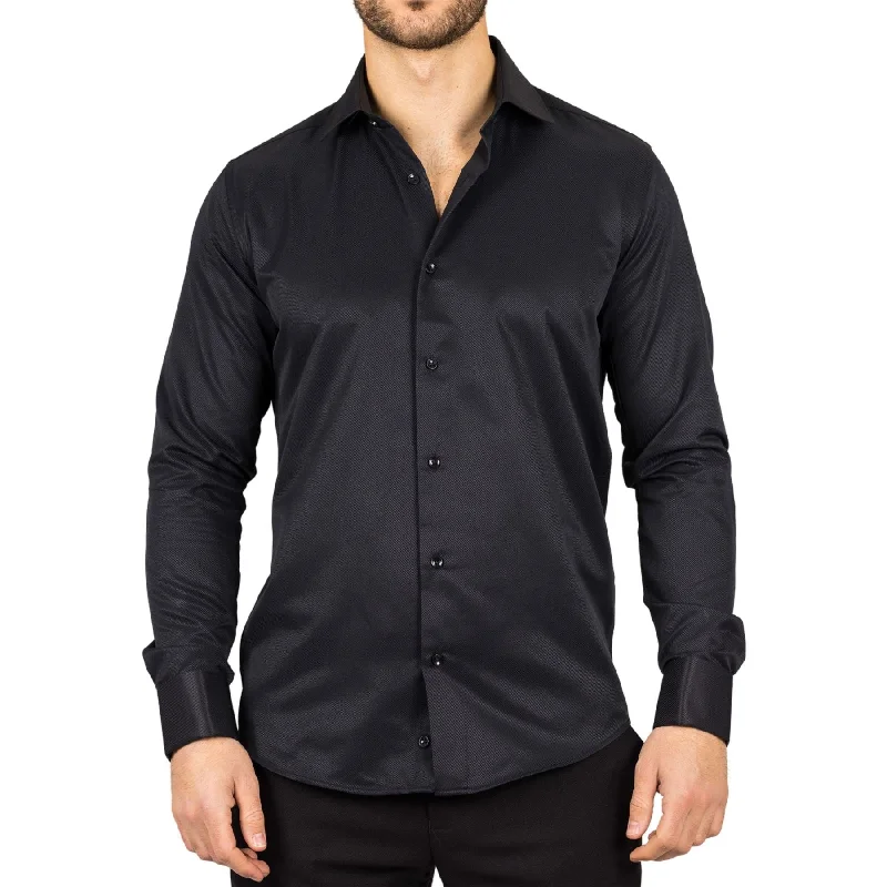 Men's Black Long Sleeve Regular Fit Double Cuff Twill Oxford Shirt Confident Men's High