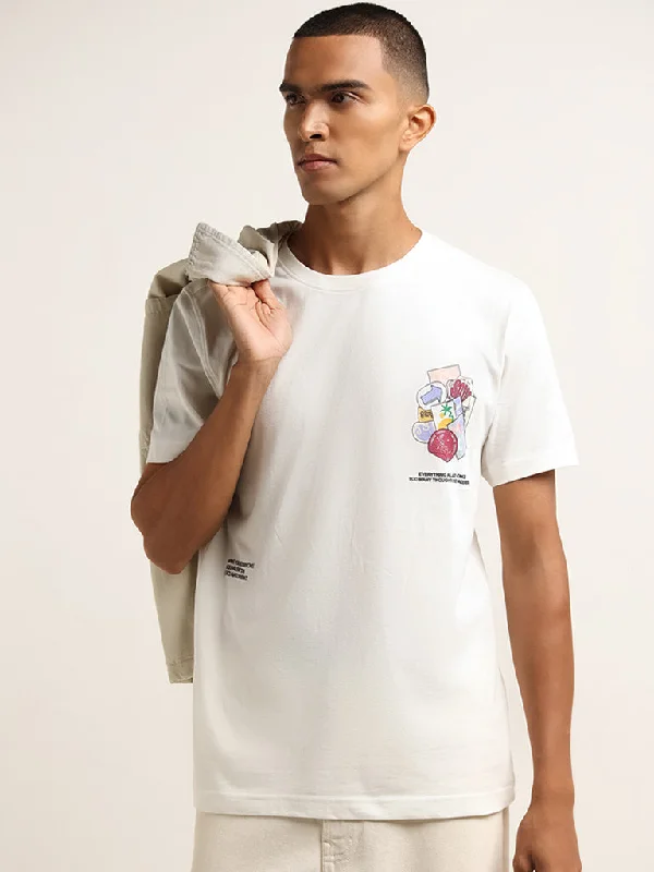 Nuon Off-White Printed Slim-Fit Cotton T-Shirt Business