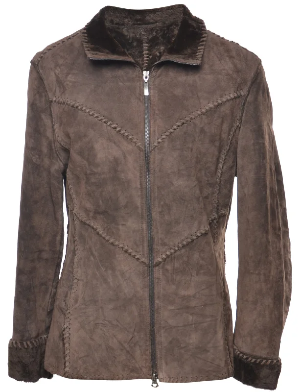 Dark Brown Shearling Lined Jacket - M Sharp Men's Italian