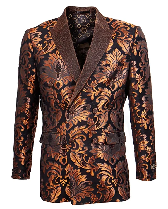 Slim Fit Rust Paisley Pattern Double Breasted Blazer Confident Men's Power