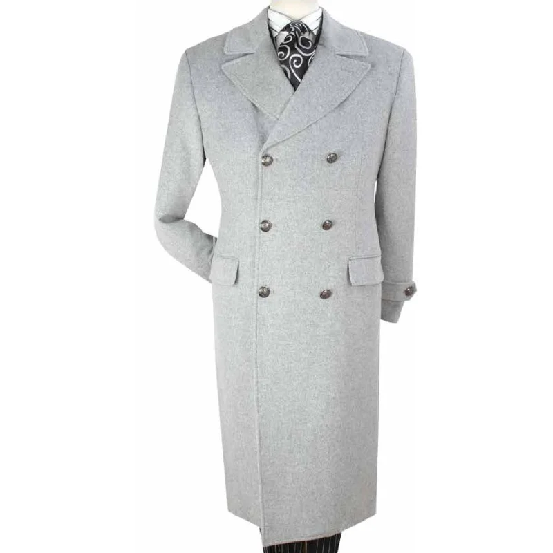 Men's High Fashion Double-Breasted Wool Coat In Light Grey Earthy Men's Sustainable 