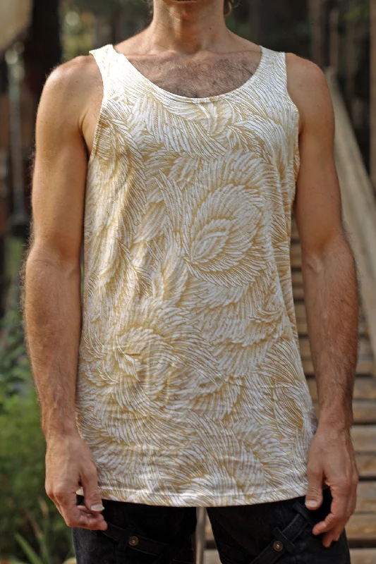 Loose Tank - Organic Cotton - Wings Cream Metallic Gold Dynamic Men's Glow