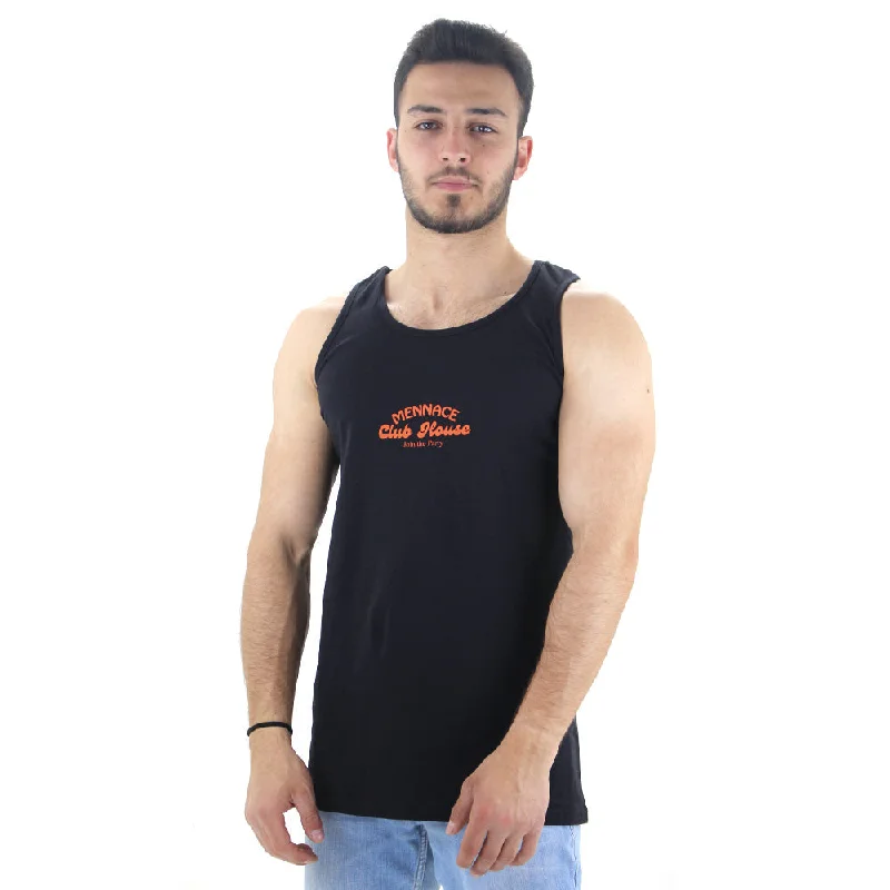 Men's Graphic Back Tank Top,Black Elegant Men's Cashmere