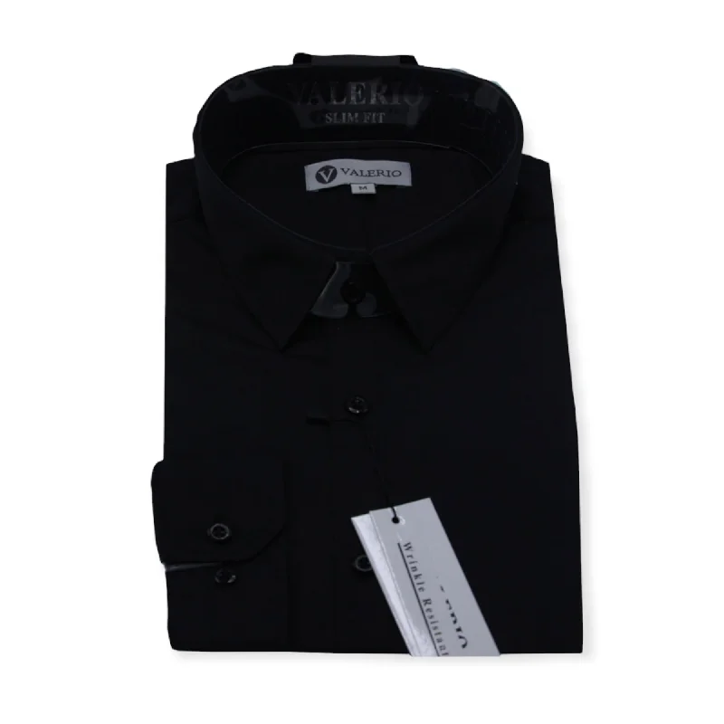 Valerio Slim Black Dress Shirt (NEW) Monochromatic Office Style