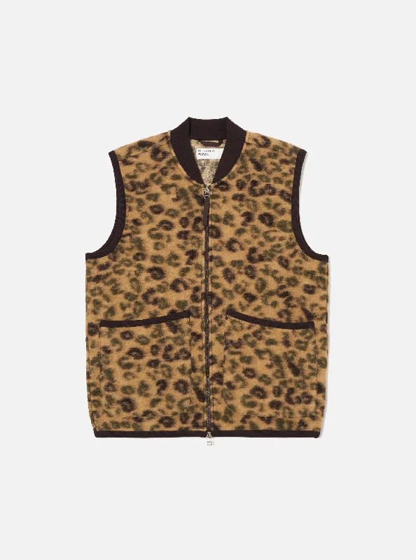 Universal Works Zip Waistcoat in Camo Leopard Fleece Masculine Men's 