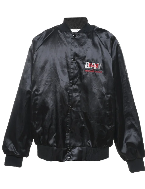 Black Silky Embroidered Bomber Jacket - L Tough Men's Tactical