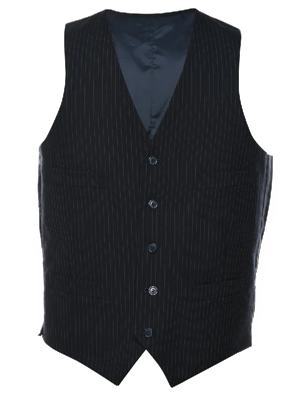 Black Pinstriped Classic Waistcoat - M Dapper Men's Bow