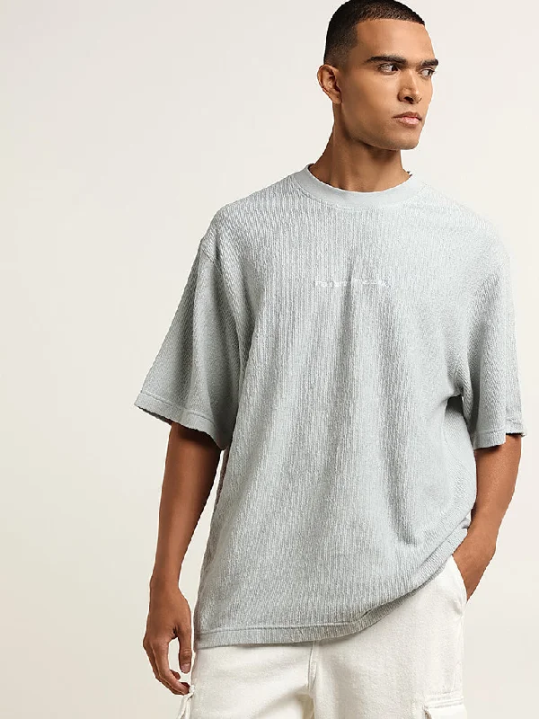 Nuon Light Teal Textured Relaxed-Fit Cotton T-Shirt Adventure