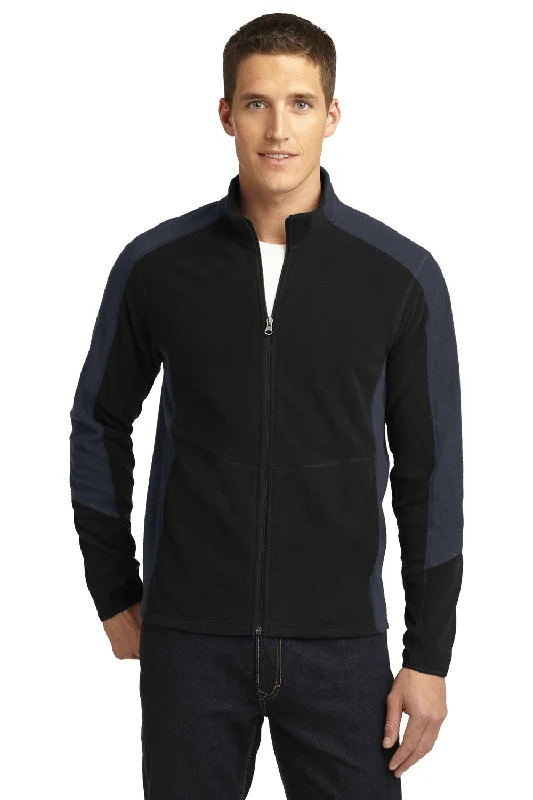 Port Authority Mens Full Zip Microfleece Jacket - Black/Battleship Grey - Closeout Organic