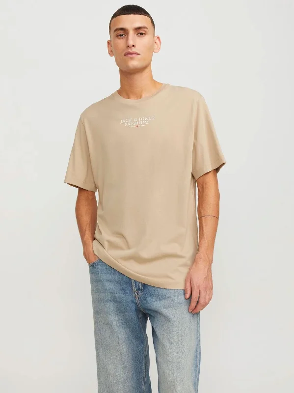 Men's Brand Logo Printed T-Shirt,Beige Sophisticated Men's French