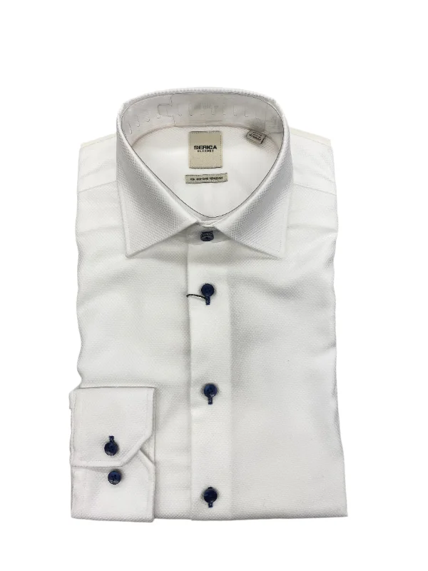 Serica Classics Semi Tapered 100% Cotton Textured Dress Shirt White/Blue Button - C2459114 15 Earthy Men's Sustainable 