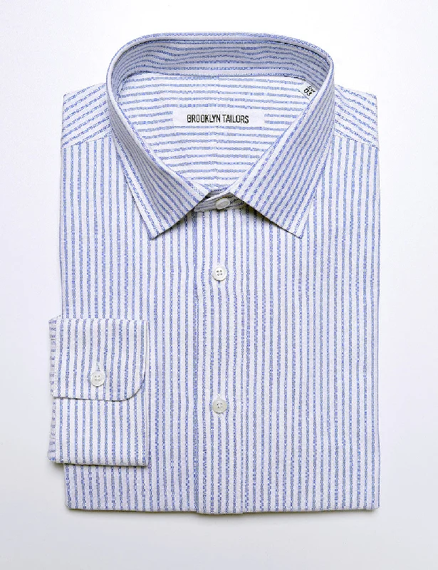 BKT20 Slim Dress Shirt in Striped Oxford - White / Sky Blue Earthy Men's Hemp