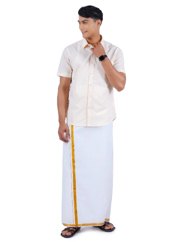 Mens Cotton Colour Half Sleeves Shirt with Jari Dhoti Plus Size Combo Cozy Men's Sherpa