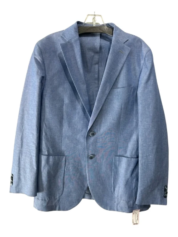 Ledbury Blue Cotton Solid 2 Button Men's Blazer Sophisticated Men's French