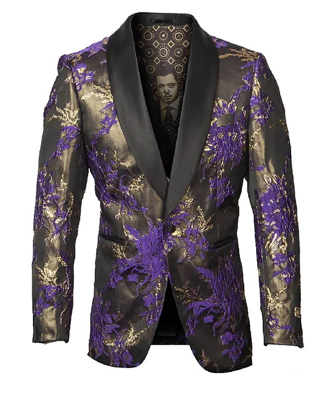 Purple Floral Pattern Sports Coat Slim Fit Classic Men's Pin