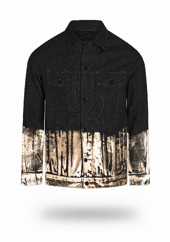 Longer Classic Black Denim Jacket with Rose Gold Foil Practical Men's Quick